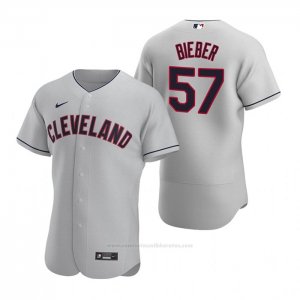 Camiseta Beisbol Hombre Cleveland Indians Shane Bieber Autentico 2020 Road Gris