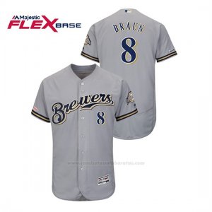 Camiseta Beisbol Hombre Milwaukee Brewers Ryan Braun 150th Aniversario Patch Autentico Flex Base Gris