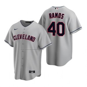 Camiseta Beisbol Hombre Cleveland Indians Wilson Ramos Replica Road Gris