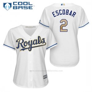 Camiseta Beisbol Mujer Kansas City Royals 2 Alcides Escobar Blanco 2017 Cool Base