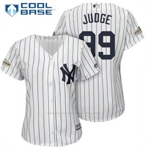 Camiseta Beisbol Mujer New York Yankees 2017 Postemporada Aaron Judge Blanco Cool Base