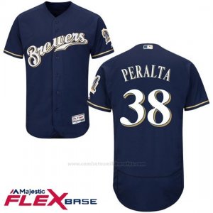 Camiseta Beisbol Hombre Milwaukee Brewers Wily Peralta Azul Autentico Coleccion Flex Base