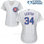 Camiseta Beisbol Mujer Chicago Cubs 34 Jon Lester Cool Base Blanco