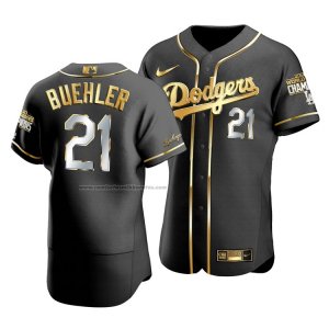 Camiseta Beisbol Hombre Los Angeles Dodgers Walker Buehler Black 2020 World Series Champions Golden Limited Authentic