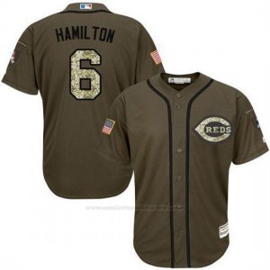 Camiseta Beisbol Hombre Cincinnati Reds 6 Billy Hamilton Verde Salute To Service