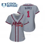 Camiseta Beisbol Mujer Atlanta Braves Ozzie Albies Cool Base Majestic Road 2019 Gris