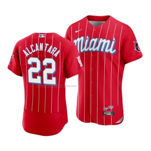 Camiseta Beisbol Hombre Miami Marlins Sandy Alcantara 2021 City Connect Autentico Rojo