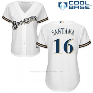 Camiseta Beisbol Mujer Milwaukee Brewers Domingo Santana Blanco Autentico Coleccion Cool Base