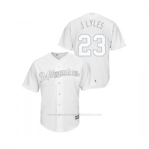 Camiseta Beisbol Hombre Milwaukee Brewers Jordan Lyles 2019 Players Weekend Replica Blanco