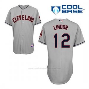 Camiseta Beisbol Hombre Cleveland Indians Francisco Lindor 12 Gris Cool Base