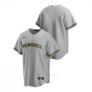 Camiseta Beisbol Hombre Milwaukee Brewers Replica Road Gris