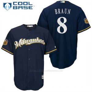 Camiseta Beisbol Hombre Milwaukee Brewers Ryan Braun Azul 2017 Entrenamiento de Primavera Cool Base Jugador