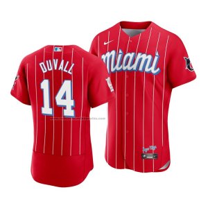 Camiseta Beisbol Hombre Miami Marlins Adam Duvall 2021 City Connect Autentico Rojo