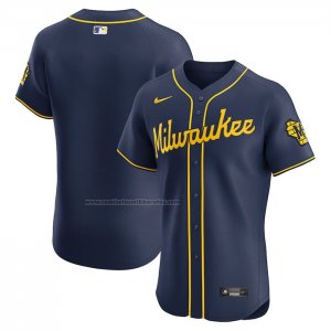 Camiseta Beisbol Hombre Milwaukee Brewers Alterno Primera Elite Azul