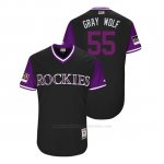 Camiseta Beisbol Hombre Colorado Rockies Jon Gris 2018 Llws Players Weekend Gris Wolf Negro