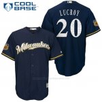 Camiseta Beisbol Hombre Milwaukee Brewers Jonathan Lucroy Azul 2017 Entrenamiento de Primavera Cool Base Jugador