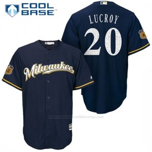 Camiseta Beisbol Hombre Milwaukee Brewers Jonathan Lucroy Azul 2017 Entrenamiento de Primavera Cool Base Jugador