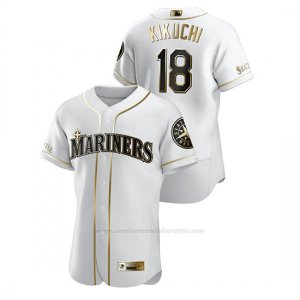 Camiseta Beisbol Hombre Seattle Mariners Yusei Kikuchi Golden Edition Autentico Blanco