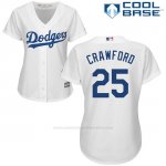 Camiseta Beisbol Mujer Los Angeles Dodgers Carl Crawford Cool Base Blanco
