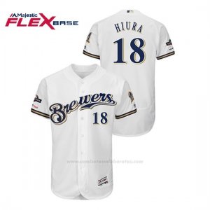 Camiseta Beisbol Hombre Milwaukee Brewers Keston Hiura 2019 Postseason Flex Base Blanco