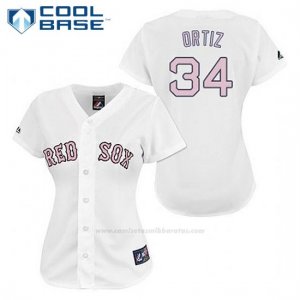 Camiseta Beisbol Mujer Boston Red Sox 34 David Ortiz Blanco Fashion Cool Base