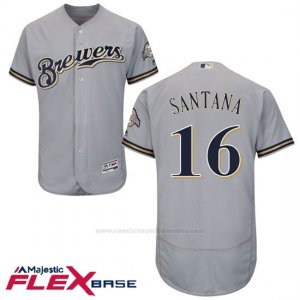Camiseta Beisbol Hombre Milwaukee Brewers Domingo Santana Gris Autentico Coleccion Flex Base Custom