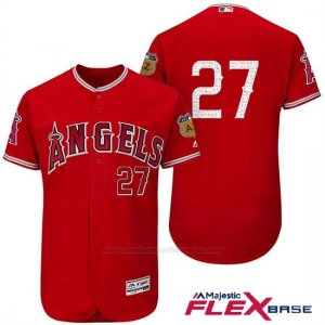 Camiseta Beisbol Hombre Los Angeles Angels Mike Trout 27 Scarlet 2017 Entrenamiento de Primavera Flex Base Jugador