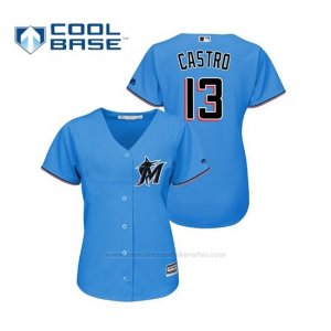 Camiseta Beisbol Mujer Miami Marlins Starlin Castro Cool Base Majestic 2019 Azul