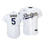 Camiseta Beisbol Nino Los Angeles Dodgers Corey Seager 2021 Gold Program Replica Blanco
