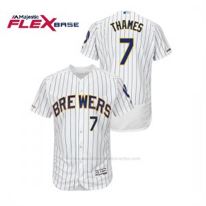 Camiseta Beisbol Hombre Milwaukee Brewers Eric Thames 150th Aniversario Patch Autentico Flex Base Blanco Azul