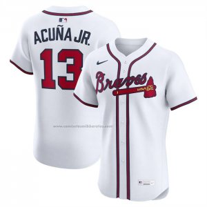 Camiseta Beisbol Hombre Atlanta Braves Ronald Acuna Jr Home Elite Blanco