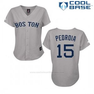 Camiseta Beisbol Hombre Boston Red Sox 15 Dustin Pedroia Gris Cool Base