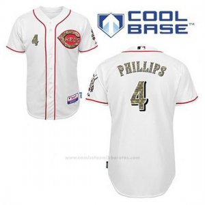 Camiseta Beisbol Hombre Cincinnati Reds Brandon Phillips 4 Blanco Usmc Cool Base