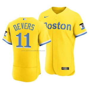 Camiseta Beisbol Hombre Boston Red Sox Rafael Devers 2021 City Connect Autentico Oro