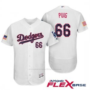 Camiseta Beisbol Hombre Los Angeles Dodgers 2017 Estrellas y Rayas Yasiel Puig Blanco Flex Base