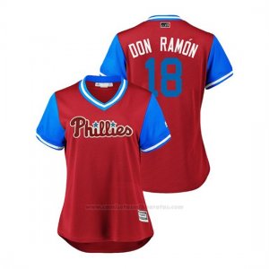 Camiseta Beisbol Mujer Philadelphia Phillies Pedro Florimon 2018 Llws Players Weekend Don Ramon Scarlet