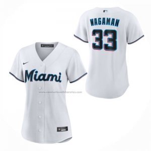 Camiseta Beisbol Mujer Miami Marlins Eric Wagaman Primera Replica Blanco