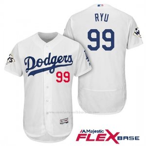 Camiseta Beisbol Hombre Los Angeles Dodgers 2017 World Series Hyun Jin Ryu Blanco Flex Base