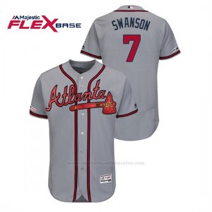 Camiseta Beisbol Hombre Atlanta Braves Dansby Swanson 150th Aniversario Patch Autentico Flex Base Gris