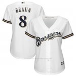 Camiseta Beisbol Mujer Milwaukee Brewers Ryan Braun Blanco Replica Jugador