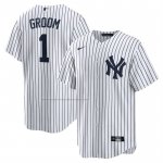 Camiseta Beisbol Hombre New York Yankees NO 1 Groom Primera Replica Blanco