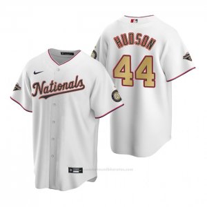 Camiseta Beisbol Hombre Washington Nationals Daniel Hudson Gold-Trimmed Championship Replica Blanco