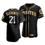 Camiseta Beisbol Hombre Pittsburgh Pirates Roberto Clemente Golden Edition Autentico Negro