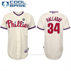 Camiseta Beisbol Hombre Philadelphia Phillies Roy Halladay Crema Cool Base Jugador
