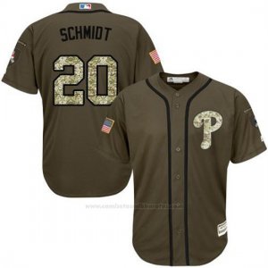 Camiseta Beisbol Hombre Philadelphia Phillies 20 Mike Schmidt Verde Salute To Service