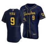 Camiseta Beisbol Hombre Milwaukee Brewers Manny Pina Autentico Alterno Azul