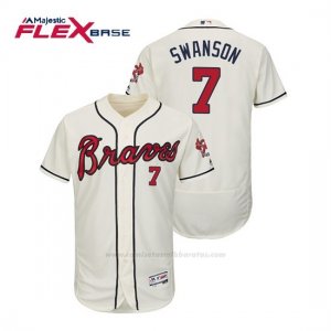 Camiseta Beisbol Hombre Atlanta Braves Dansby Swanson Flex Base Autentico Collezione Alternato 2019 Crema