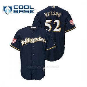 Camiseta Beisbol Hombre Milwaukee Brewers Jimmy Nelson Cool Base Entrenamiento de Primavera 2019 Azul