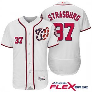 Camiseta Beisbol Hombre Washington Nationals 37 Stephen Strasburg Blanco 2017 Flex Base