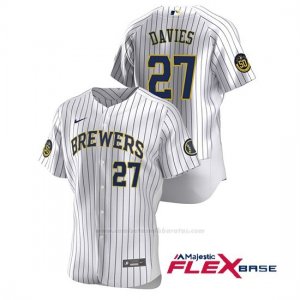 Camiseta Beisbol Hombre Milwaukee Brewers Zach Davies Autentico 2020 Primera Blanco